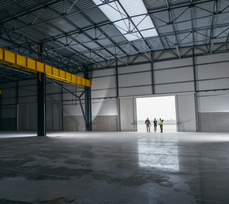 construction workers in warehouse